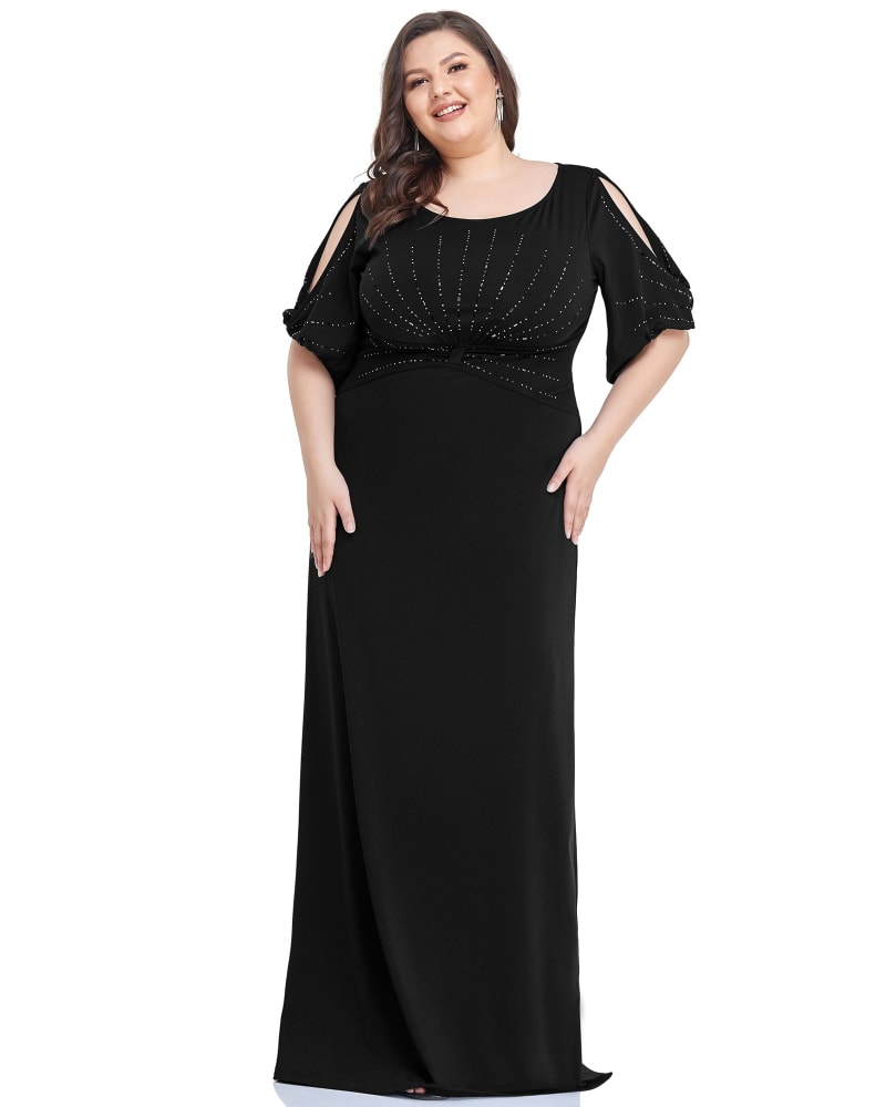 Front of a model wearing a size 24 Simple Bodycon Formal Evening Dress in Black by Ever-Pretty. | dia_product_style_image_id:289359